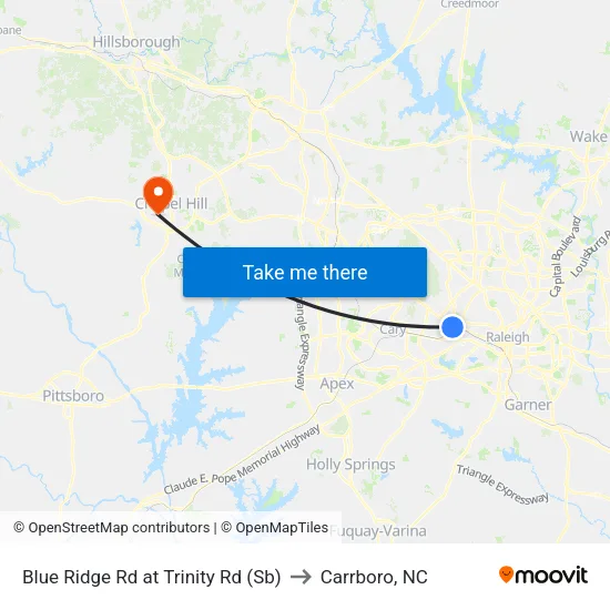 Blue Ridge Rd at Trinity Rd (Sb) to Carrboro, NC map