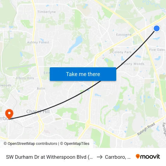 SW Durham Dr at Witherspoon Blvd (Sb) to Carrboro, NC map