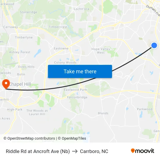 Riddle Rd at Ancroft Ave (Nb) to Carrboro, NC map