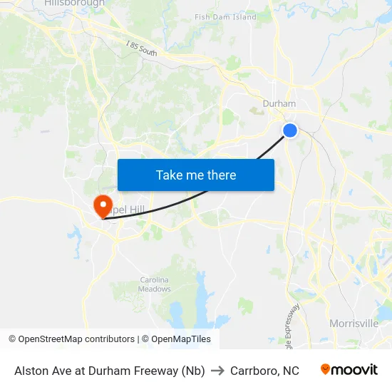 Alston Ave at Linwood Ave (Nb) to Carrboro, NC map