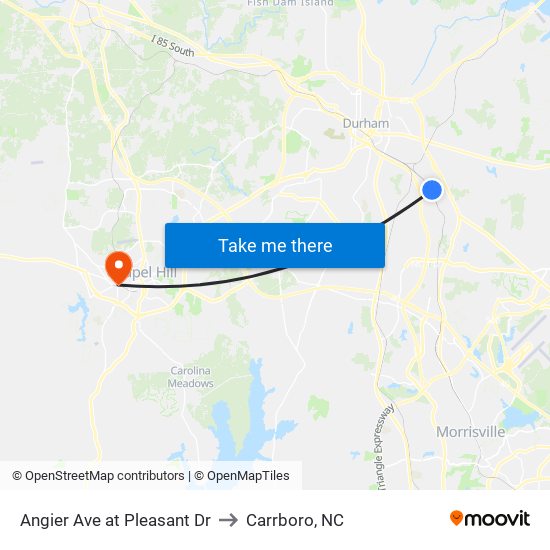 Angier Ave at Pleasant Dr to Carrboro, NC map