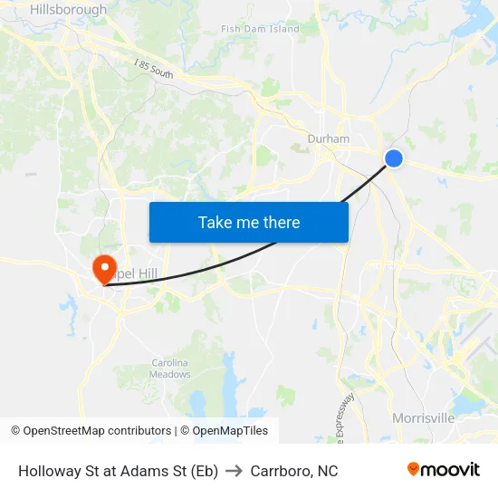 Holloway St at Adams St (Eb) to Carrboro, NC map