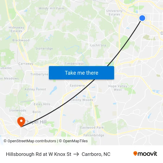 Hillsborough Rd at W Knox St to Carrboro, NC map