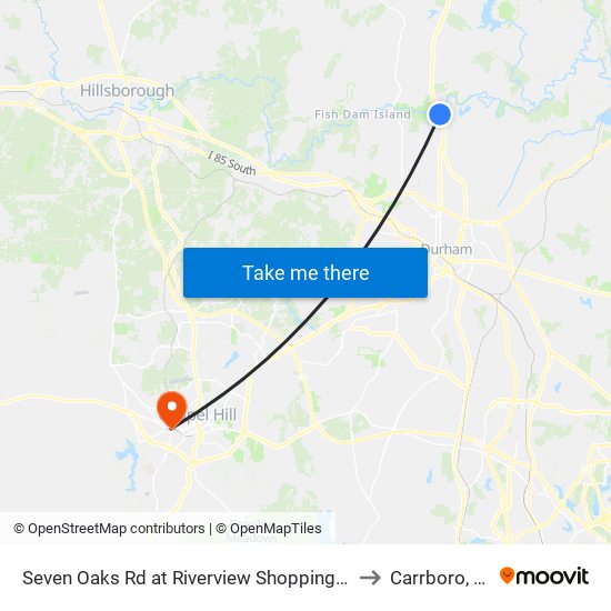 Seven Oaks Rd at Riverview Shopping Cent to Carrboro, NC map