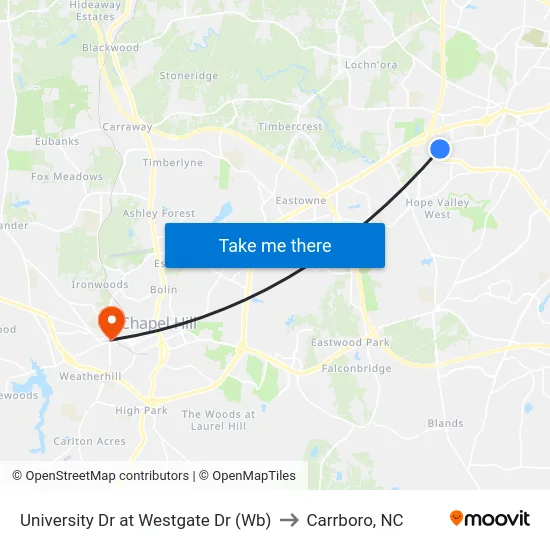 University Dr at Westgate Dr (Wb) to Carrboro, NC map