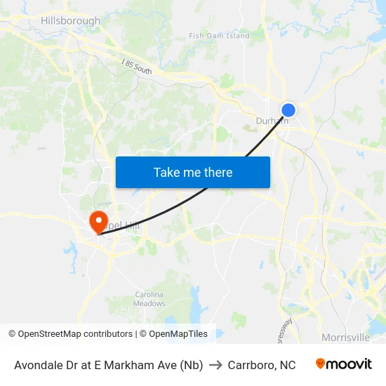 Avondale Dr at E Markham Ave (Nb) to Carrboro, NC map