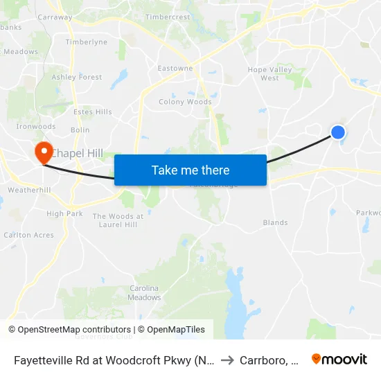 Fayetteville Rd at Woodcroft Pkwy (Nb) to Carrboro, NC map