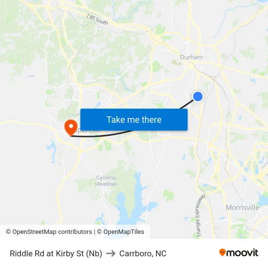 Riddle Rd at Kirby St (Nb) to Carrboro, NC map
