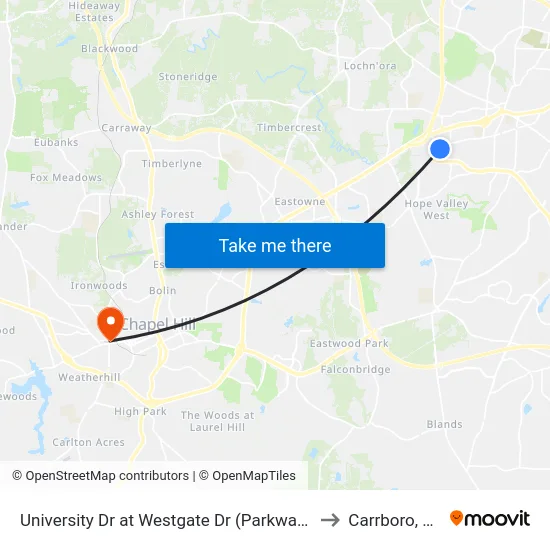 University Dr at Westgate Dr (Parkway Pl to Carrboro, NC map