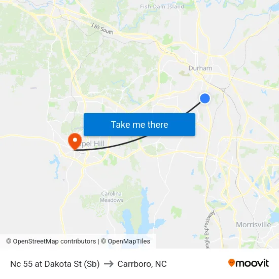 Nc 55 at Dakota St (Sb) to Carrboro, NC map