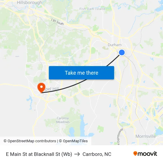 E Main St at Blacknall St (Wb) to Carrboro, NC map