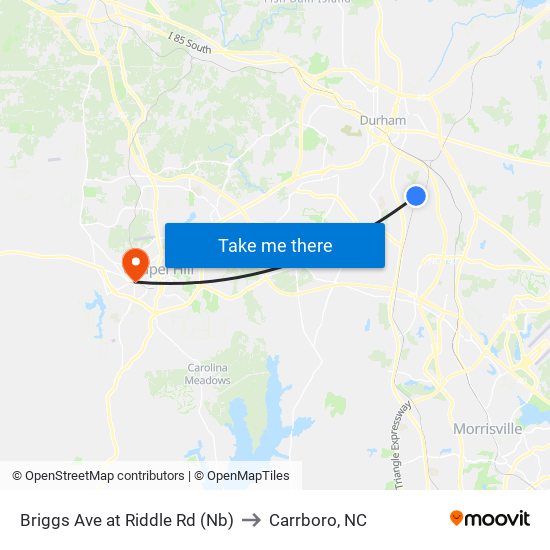 Briggs Ave at Riddle Rd (Nb) to Carrboro, NC map