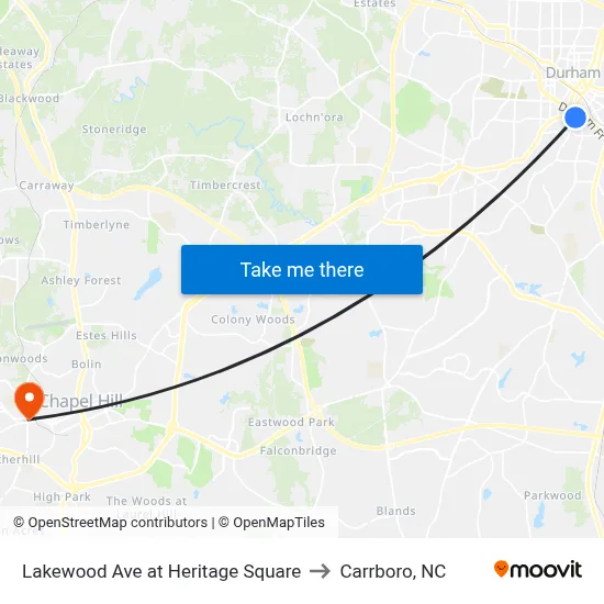 Lakewood Ave at Heritage Square to Carrboro, NC map