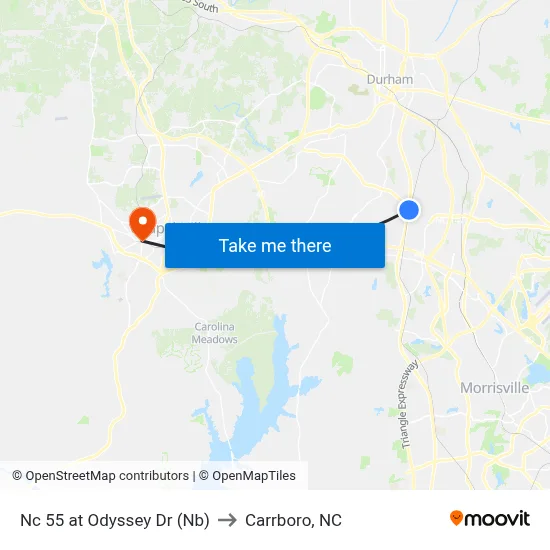 Nc 55 at Odyssey Dr (Nb) to Carrboro, NC map