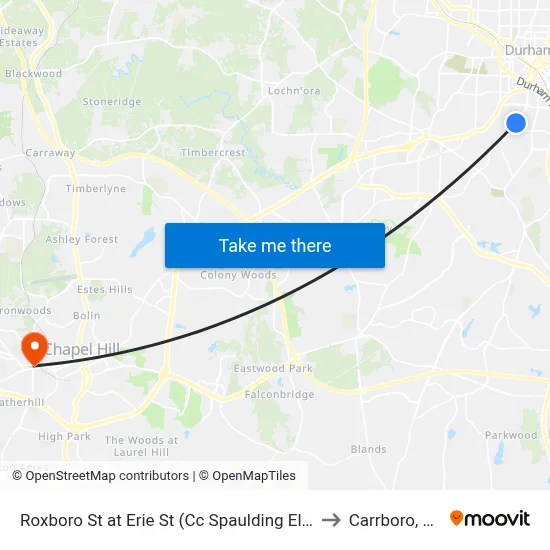 Roxboro St at Erie St (Cc Spaulding Elem to Carrboro, NC map