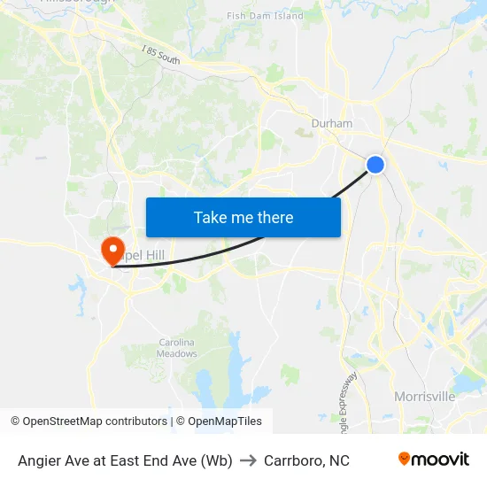 Angier Ave at East End Ave (Wb) to Carrboro, NC map