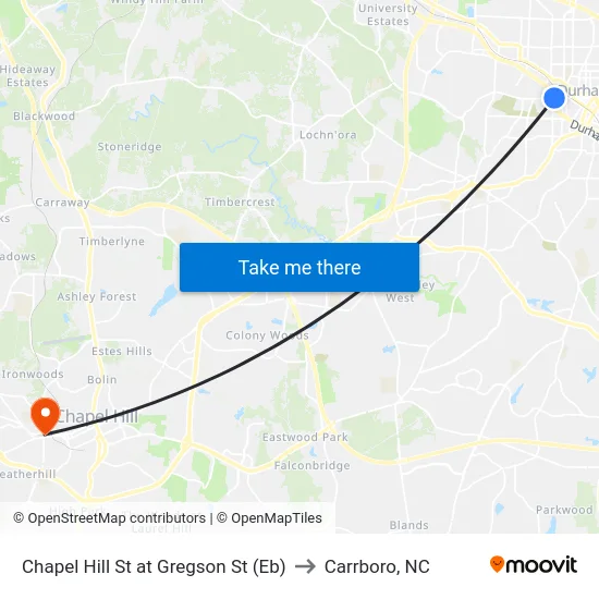 Chapel Hill St at Gregson St (Eb) to Carrboro, NC map