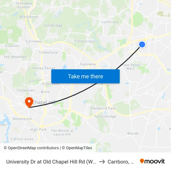 University Dr at Old Chapel Hill Rd (Wb) to Carrboro, NC map