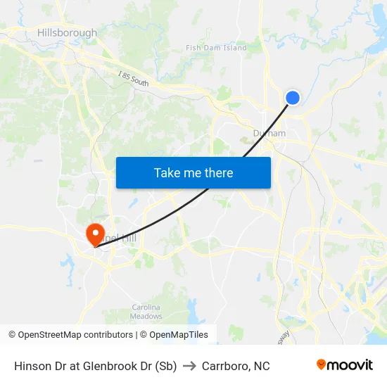 Hinson Dr at Glenbrook Dr (Sb) to Carrboro, NC map