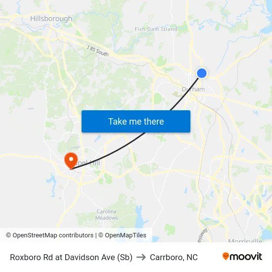 Roxboro Rd at Davidson Ave (Sb) to Carrboro, NC map