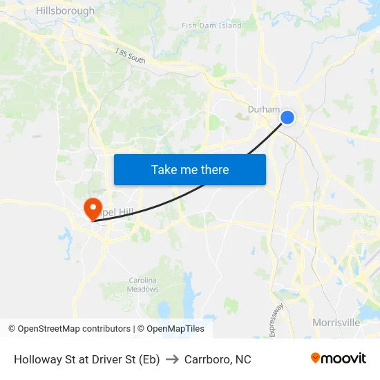 Holloway St at Driver St (Eb) to Carrboro, NC map