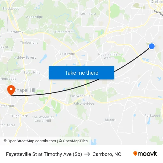 Fayetteville St at Timothy Ave (Sb) to Carrboro, NC map