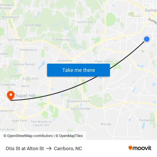 Otis St at Alton St to Carrboro, NC map
