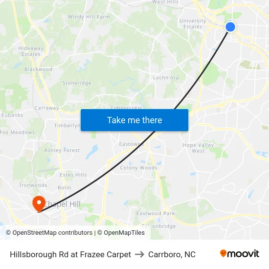 Hillsborough Rd at Frazee Carpet to Carrboro, NC map