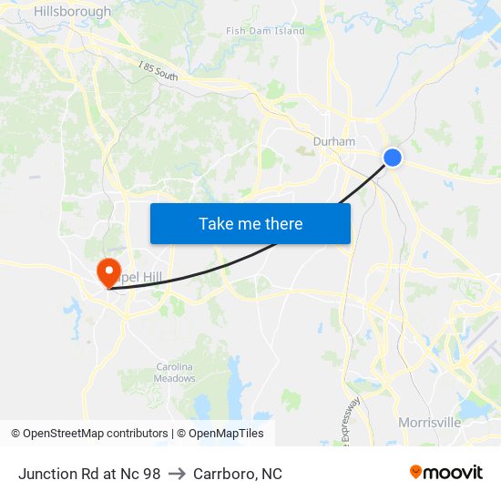 Junction Rd at Nc 98 to Carrboro, NC map