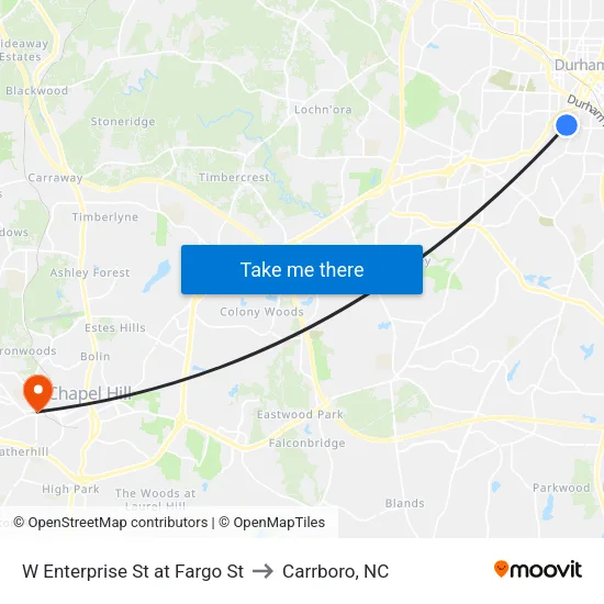 W Enterprise St at Fargo St to Carrboro, NC map