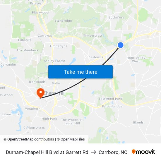 Durham-Chapel Hill Blvd at Garrett Rd to Carrboro, NC map