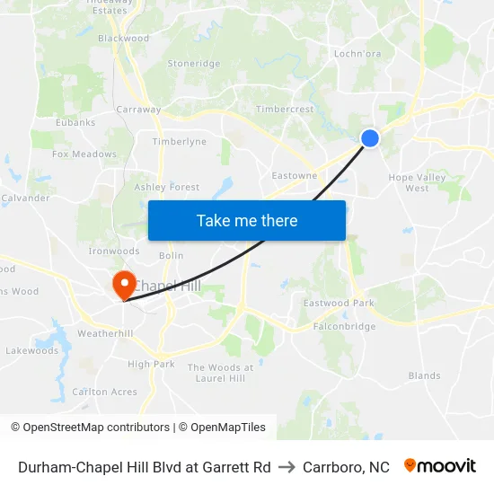 Durham-Chapel Hill Blvd at Garrett Rd to Carrboro, NC map