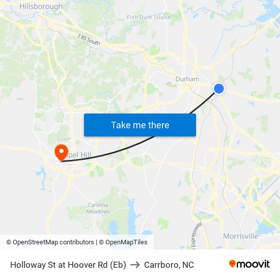 Holloway St at Hoover Rd (Eb) to Carrboro, NC map
