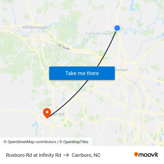 Roxboro Rd at Infinity Rd to Carrboro, NC map