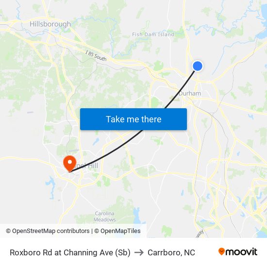 Roxboro Rd at Channing Ave (Sb) to Carrboro, NC map