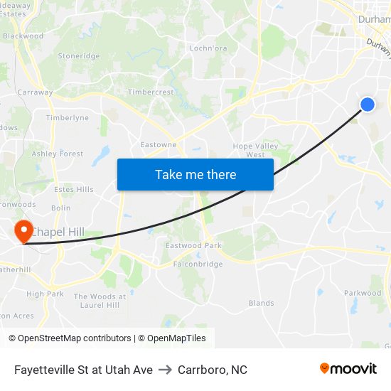 Fayetteville St at Utah Ave to Carrboro, NC map