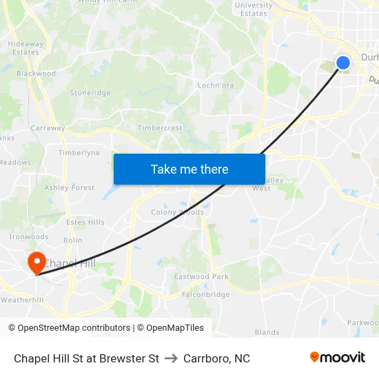 Chapel Hill St at Brewster St to Carrboro, NC map