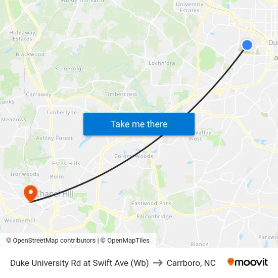 Duke University Rd at Swift Ave (Wb) to Carrboro, NC map