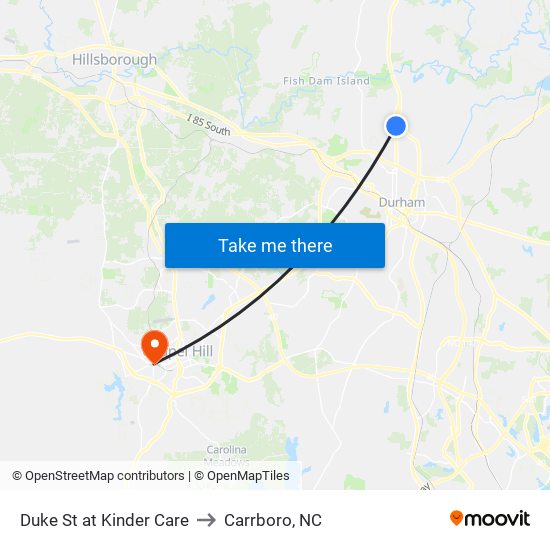 Duke St at Kinder Care to Carrboro, NC map