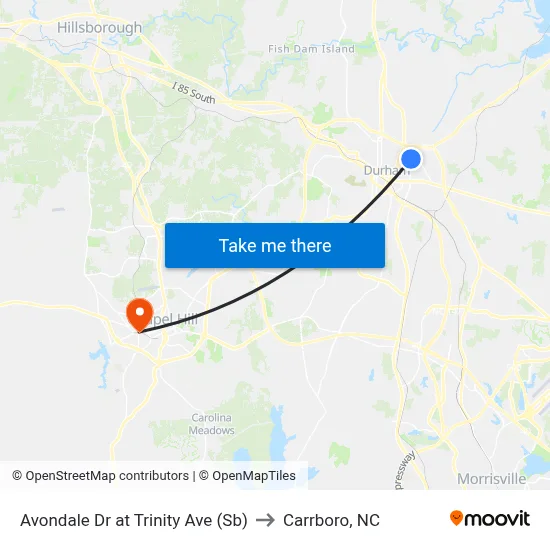 Avondale Dr at Trinity Ave (Sb) to Carrboro, NC map