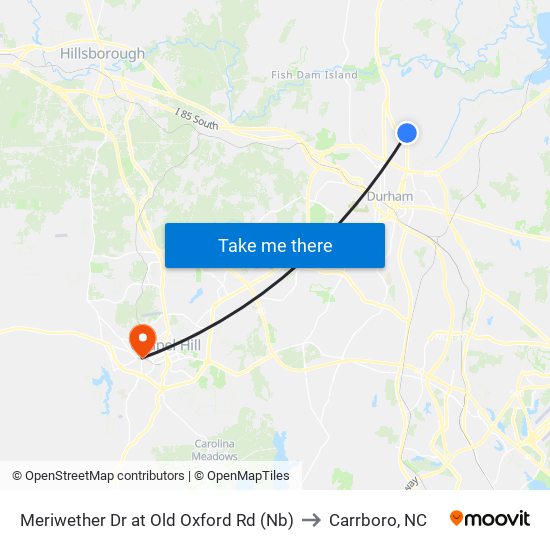 Meriwether Dr at Old Oxford Rd (Nb) to Carrboro, NC map