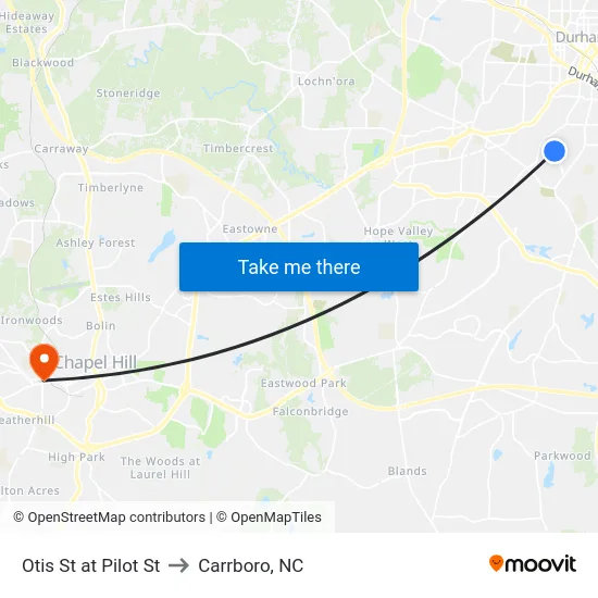Otis St at Pilot St to Carrboro, NC map