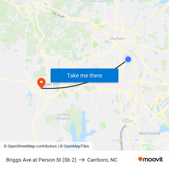 Briggs Ave at Person St (Sb 2) to Carrboro, NC map