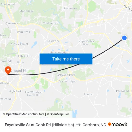 Fayetteville St at Cook Rd (Hillside Hs) to Carrboro, NC map