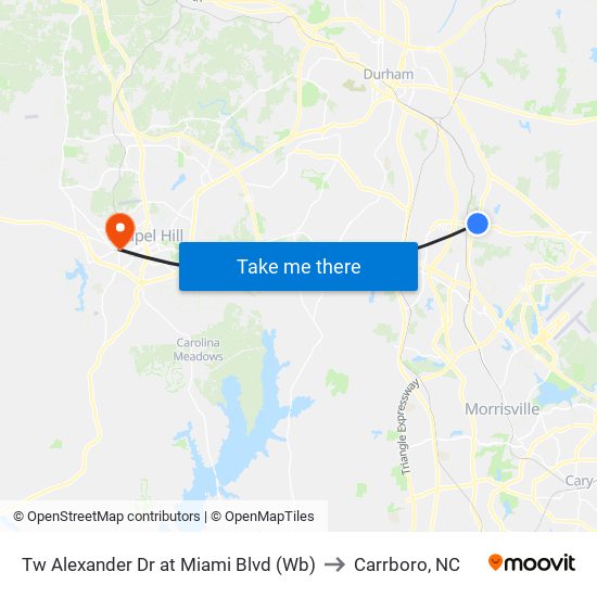 Tw Alexander Dr at Miami Blvd (Wb) to Carrboro, NC map