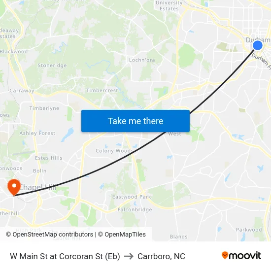 W Main St at Corcoran St (Eb) to Carrboro, NC map