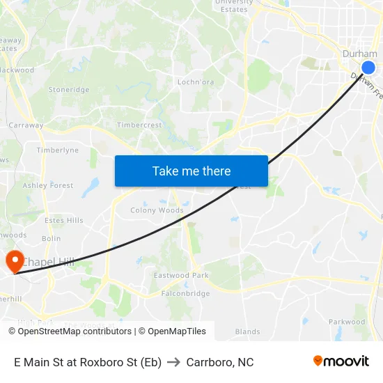 E Main St at Roxboro St (Eb) to Carrboro, NC map