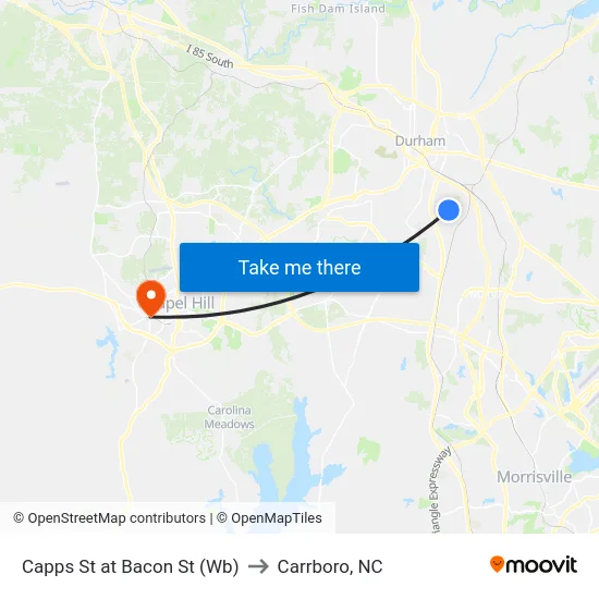 Capps St at Bacon St (Wb) to Carrboro, NC map