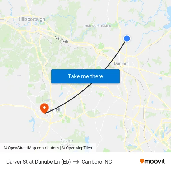 Carver St at Danube Ln (Eb) to Carrboro, NC map
