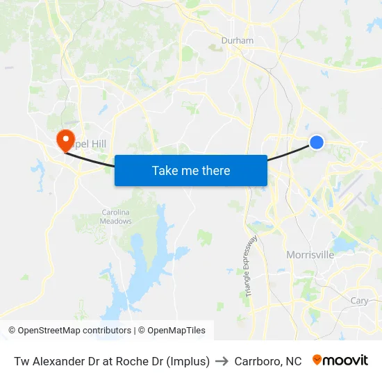 Tw Alexander Dr at Roche Dr (Implus) to Carrboro, NC map